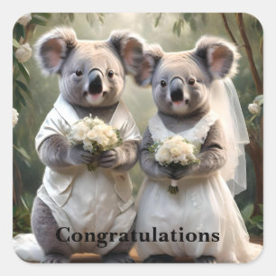 Australian Koala Bear White Wedding, Square Sticker