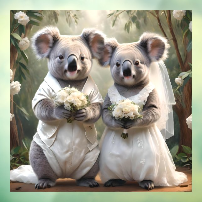 Australian Koala Bear White Wedding, Window Cling