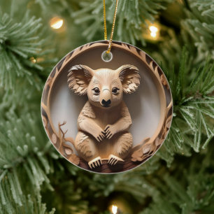 Australian Koala Bear Wood Carving, Ceramic Ornament