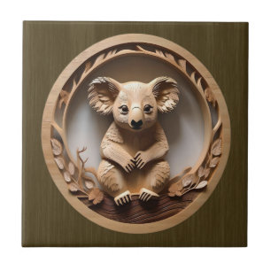 Australian Koala Bear Wood Carving, Ceramic Tile