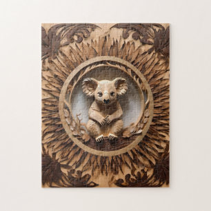 Australian Koala Bear Wood Carving, Jigsaw Puzzle