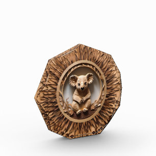 Australian Koala Bear Wood Carving, Photo Block