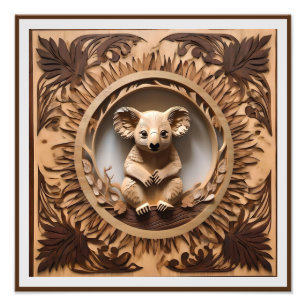 Australian Koala Bear Wood Carving,  Photo Print