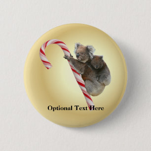 Australian Koala Christmas Candy Cane 2 Inch Round Button