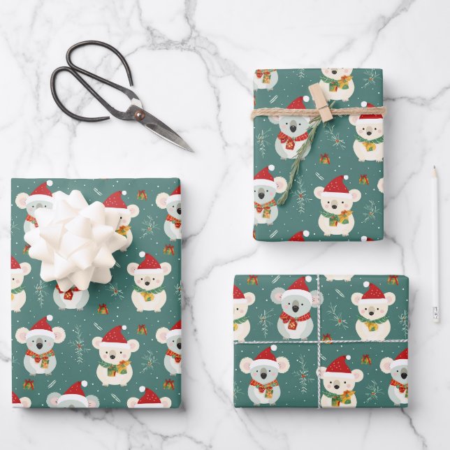 Australian Koala Christmas Wrapping Paper Sheet (Front)
