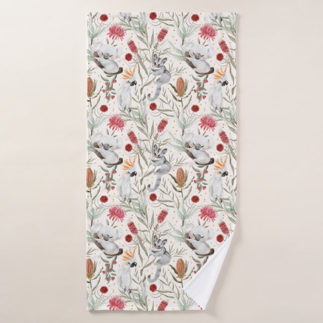 Australian Koala Cockatoos Proteas Nature Pattern Bath Towel (Bath Towel)