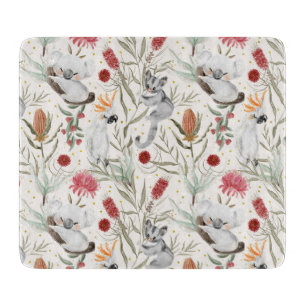 Australian Koala Cockatoos Proteas Nature Pattern Cutting Board