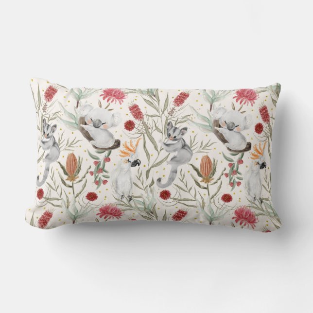 Australian Koala Cockatoos Proteas Nature Pattern  Lumbar Pillow (Front)