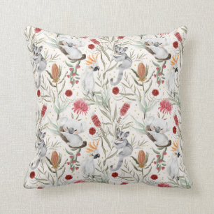 Australian Koala Cockatoos Proteas Nature Pattern Throw Pillow