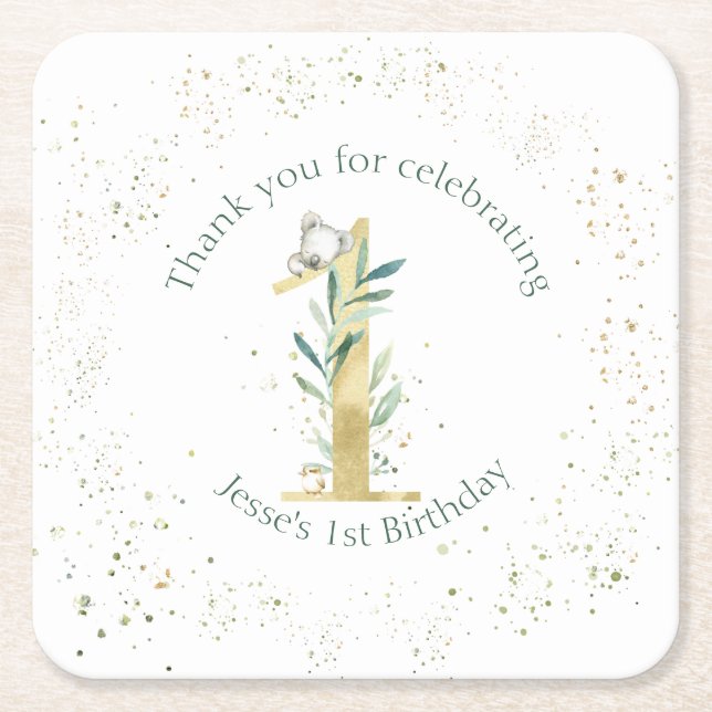 Australian Koala themed party Square Paper Coaster (Front)