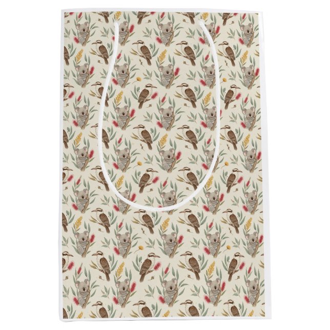 Australian Koalas, Kookaburras and Native Flora Medium Gift Bag (Front)