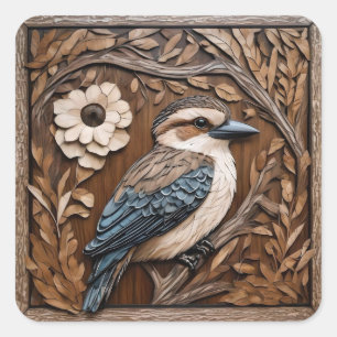 Australian Kookaburra Wood Art Print, Square Sticker