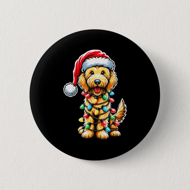 Australian Labradoodle Christmas Tree Xmas Santa L 2 Inch Round Button (Front)