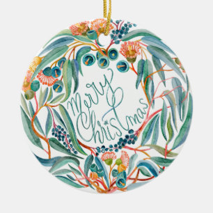 Australian Merry Christmas Wreath Ceramic Ornament