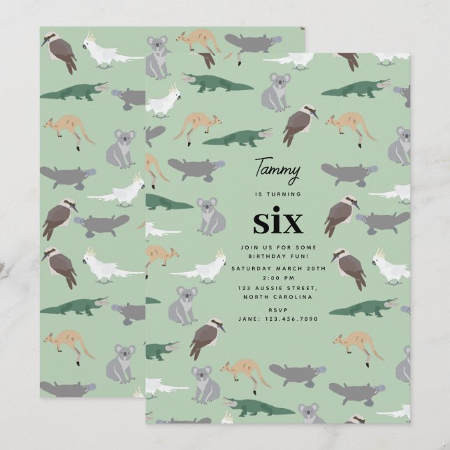 Australian Native Animals Eucalyptus Birthday  Invitation (Front/Back)