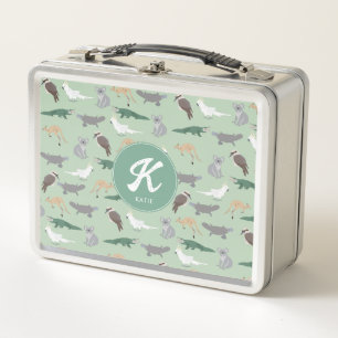 Australian Native Animals Eucalyptus Green Initial Metal Lunch Box