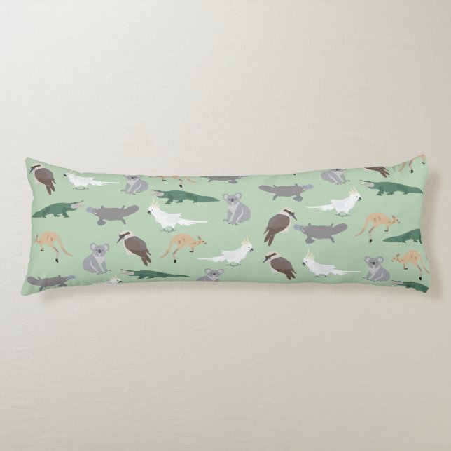 Australian Native Animals Eucalyptus Green Pattern Body Pillow (Front)