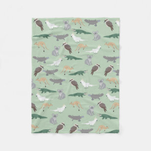 Australian Native Animals Eucalyptus Green Pattern Fleece Blanket