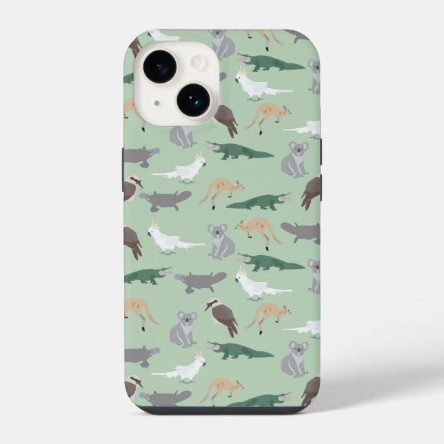 Australian Native Animals Eucalyptus Green Pattern iPhone Case (Back)