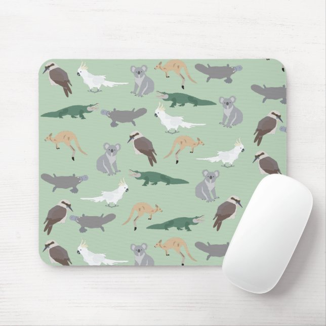 Australian Native Animals Eucalyptus Green Pattern Mouse Pad (With Mouse)