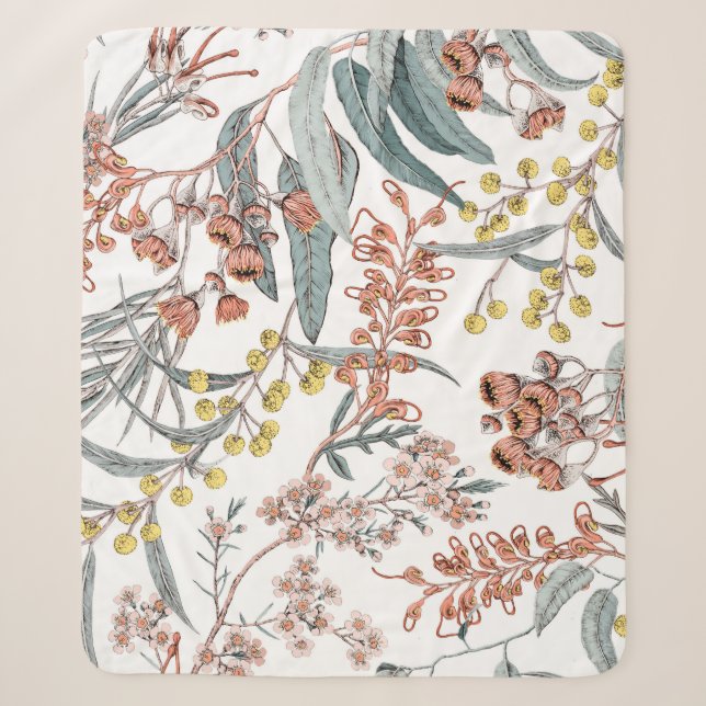 Australian native flowers. Seamless pattern black  Sherpa Blanket (Front)