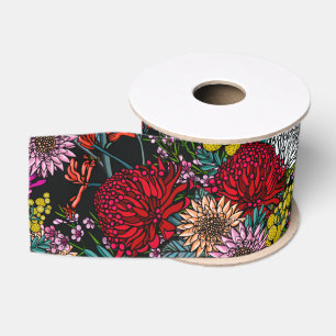 Australian Native Garden Pattern Grosgrain Ribbon