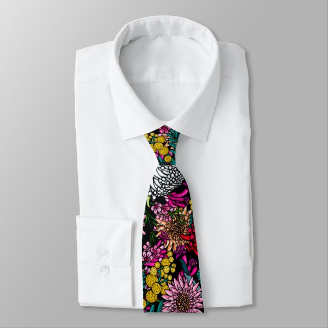 Australian Native Garden Pattern Tie (Tied)