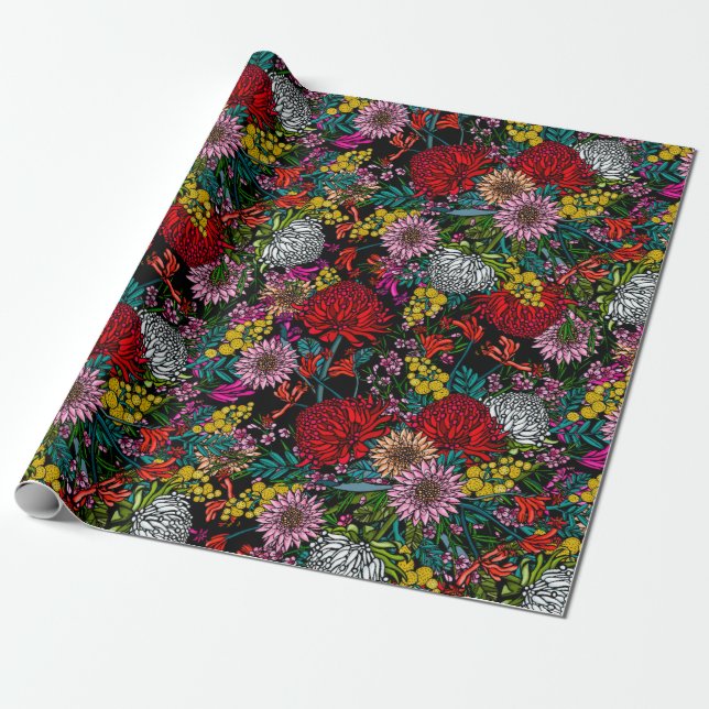 Australian Native Garden Pattern Wrapping Paper (Unrolled)
