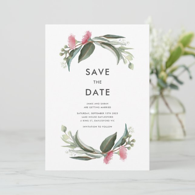 Australian Native Gum Blossom Save the Date (Standing Front)