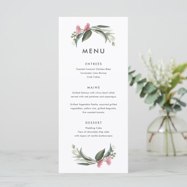 Australian Native Gum Blossom Wedding Menu (Standing Front)