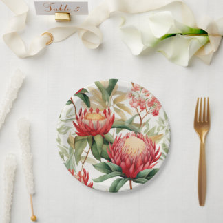 Australian Native Protea Flower II Paper Plate