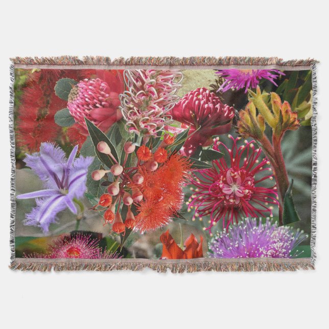 Australian Native Wild Flowers Throw Blanket (Front)