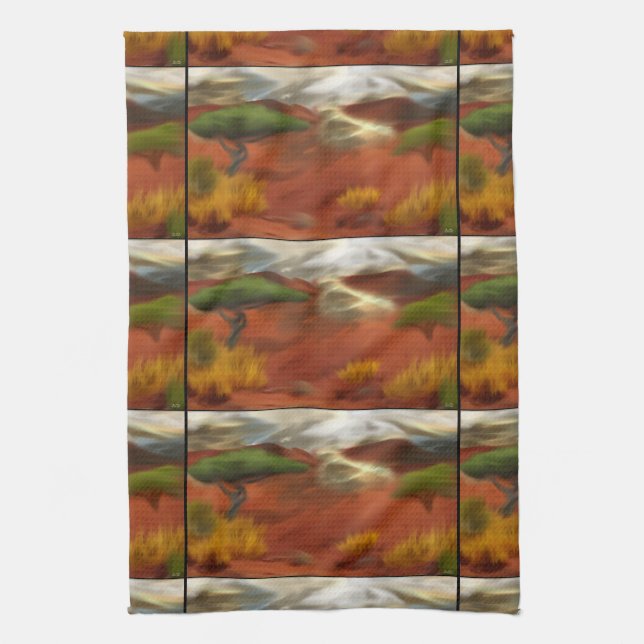 Australian Outback Dawn Abstract Art Kitchen Towel (Vertical)