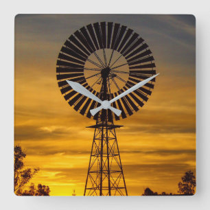 Australian Outback Windmill Sunset wall clock