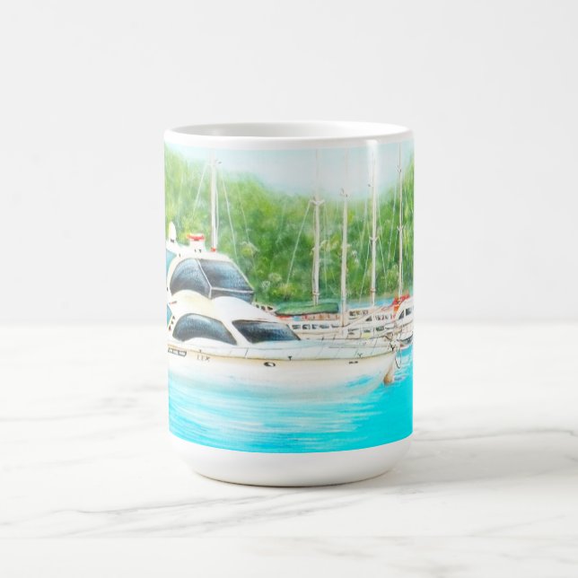 Australian Painting Moored Yacht Boats Coffee Mug (Center)