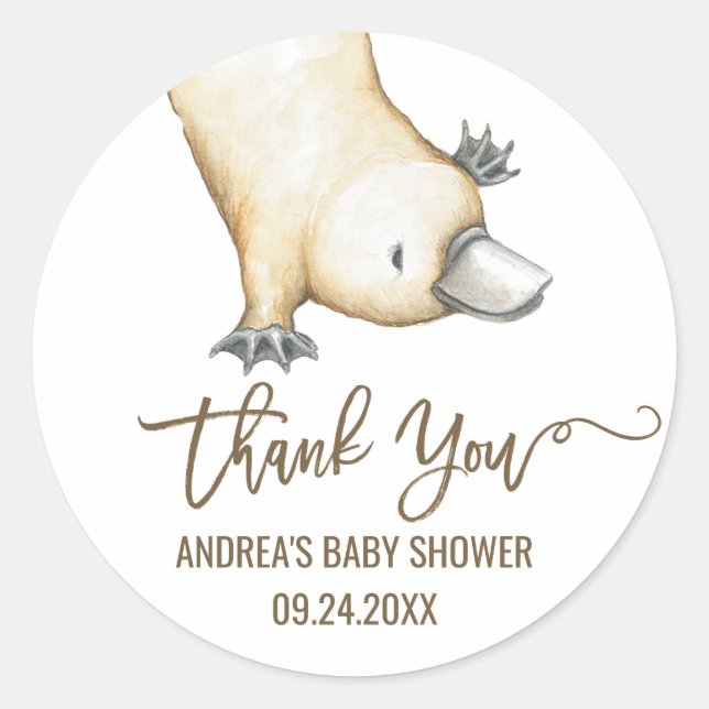 Australian Platypus Neutral Thank You Favour Classic Round Sticker (Front)