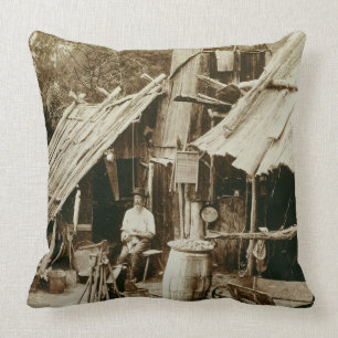 Australian prospector, c.1880s (sepia photo) throw pillow