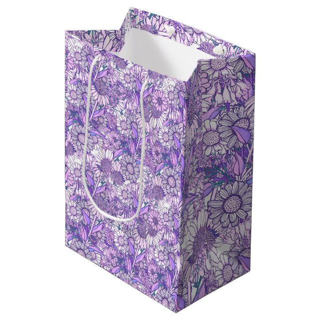 Australian Purple Wildflower Garden Medium Gift Bag (Front Angled)