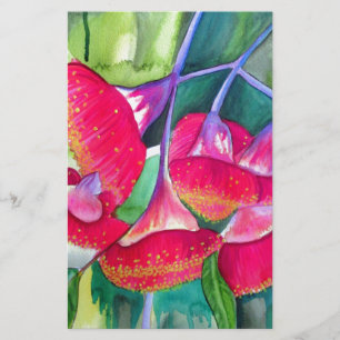 Australian red flowering gumnuts watercolor art