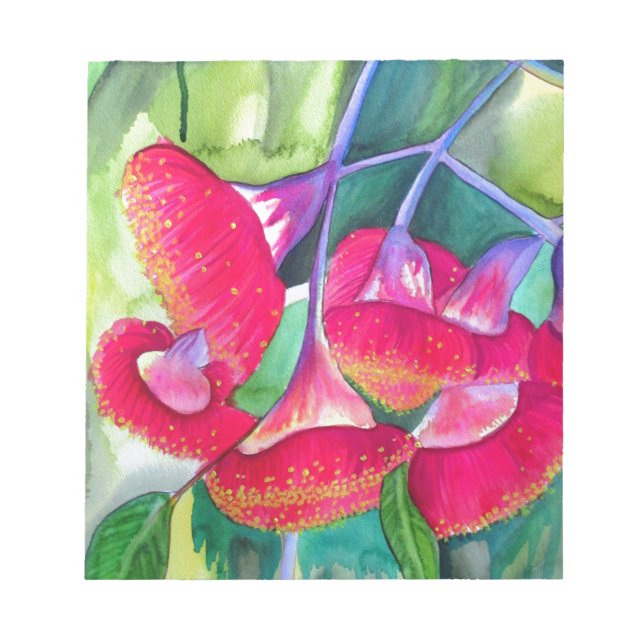 Australian red flowering gumnuts watercolor art notepad (Front)