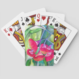 Australian red flowering gumnuts watercolor art playing cards