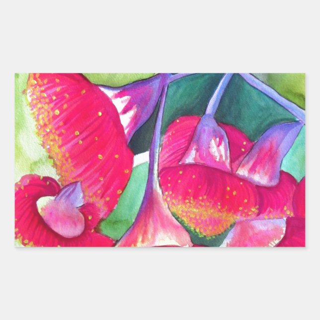 Australian red flowering gumnuts watercolor art sticker (Front)