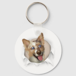Australian Red Merle Shepherd Busting Out Keychain