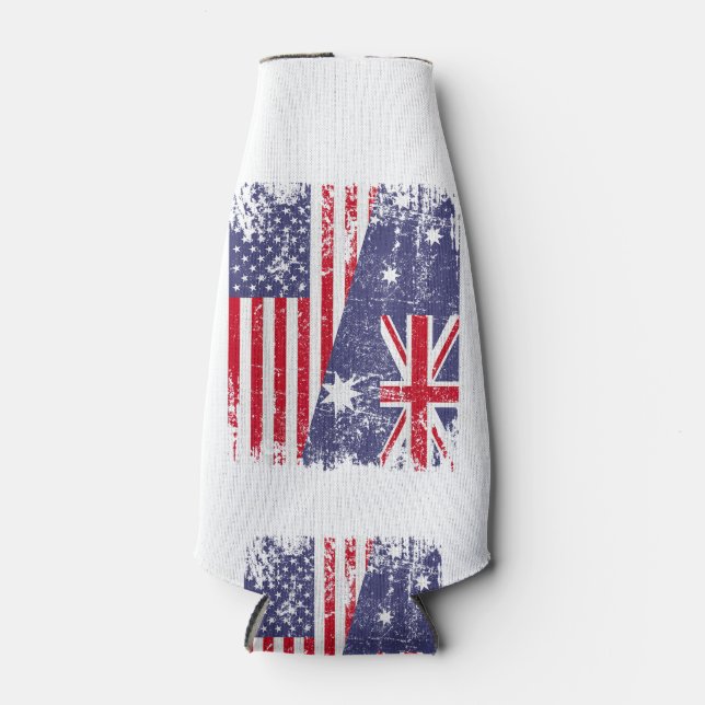 AUSTRALIAN ROOTS  Half American Flag AUSTRALIA Bottle Cooler (Front)