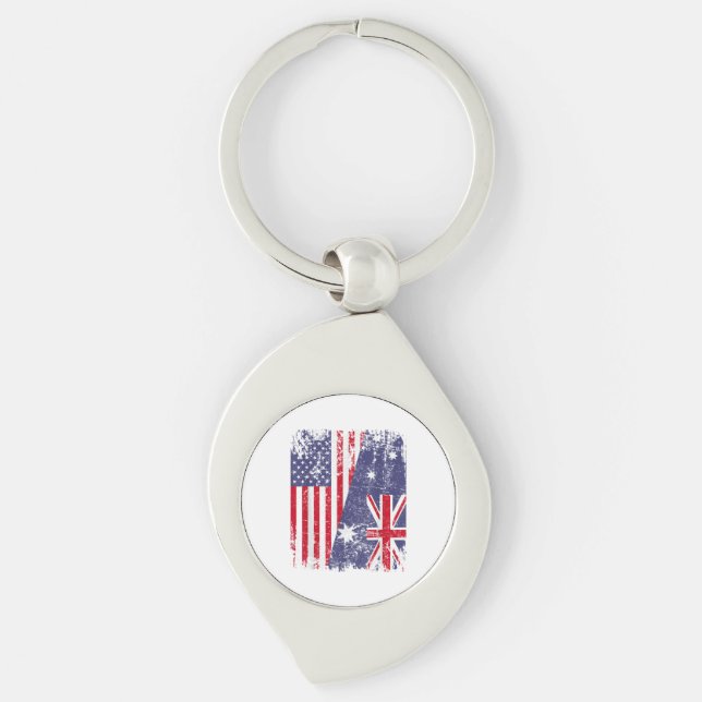 AUSTRALIAN ROOTS  Half American Flag AUSTRALIA  Keychain (Front)