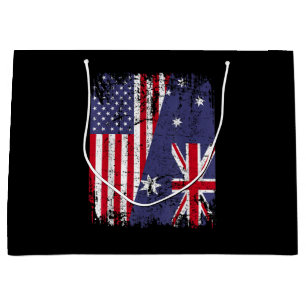 AUSTRALIAN ROOTS Half American Flag AUSTRALIA Large Gift Bag