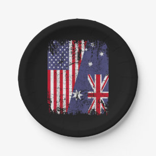 AUSTRALIAN ROOTS Half American Flag AUSTRALIA Paper Plate