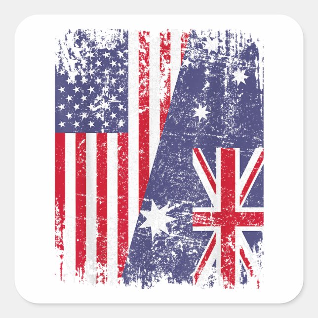 AUSTRALIAN ROOTS  Half American Flag AUSTRALIA  Square Sticker (Front)
