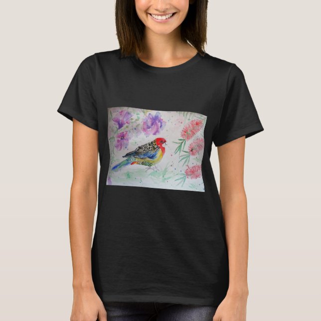 Australian Rosella Parrot Watercolour art T Shirt (Front)