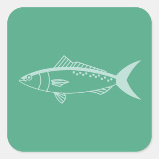 Australian Salmon Fish in Aqua on Mint Green Square Sticker